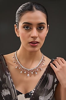 White Finish Zircon & Topaz Necklace In Sterling Silver