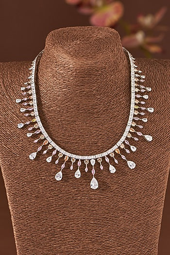 White Finish Zircon & Topaz Necklace In Sterling Silver