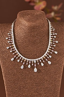 White Finish Zircon & Topaz Necklace In Sterling Silver