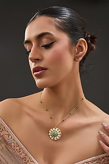 Gold Finish Moissanite Polki & CZ Necklace Set In Sterling Silver