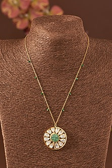 Gold Finish Moissanite Polki & CZ Necklace Set In Sterling Silver