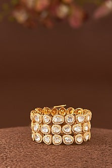Gold Finish Moissanite Polki & CZ Bracelet In Sterling Silver