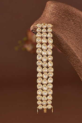 Gold Finish Moissanite Polki & CZ Bracelet In Sterling Silver
