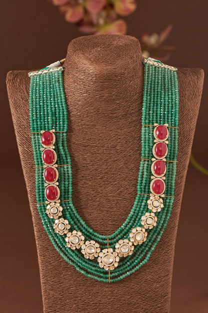Gold Finish Ruby & Emerald Necklace Set In Sterling Silver