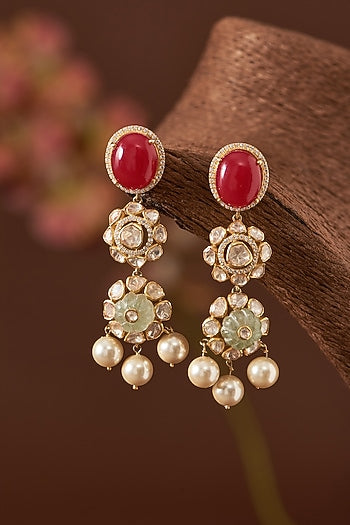 Gold Finish Ruby & Emerald Necklace Set In Sterling Silver