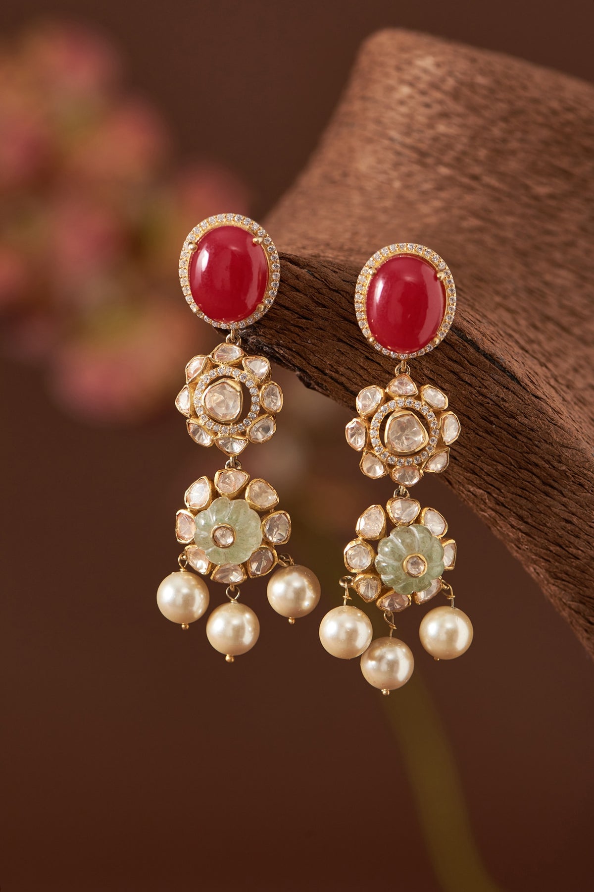 Gold Finish Ruby & Emerald Necklace Set In Sterling Silver