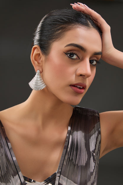 White Finish Zircon Dangler Earrings In Sterling Silver