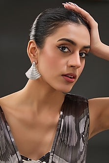White Finish Zircon Dangler Earrings In Sterling Silver