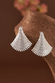 White Finish Zircon Dangler Earrings In Sterling Silver