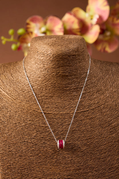 White Gold Finish Swarovski & Ruby Pendant In Sterling Silver