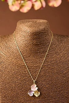 Yellow Gold Finish Pink & Purple Enameled Pendant Set In Sterling Silver