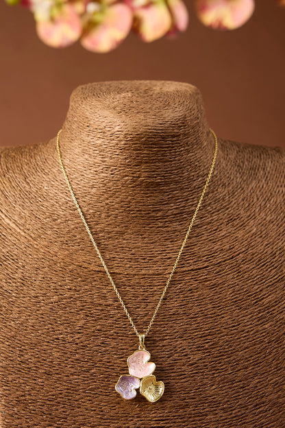 Yellow Gold Finish Pink & Purple Enameled Pendant Set In Sterling Silver