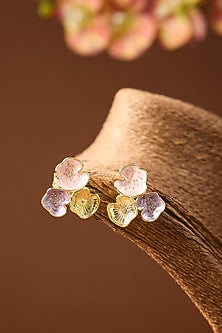 Yellow Gold Finish Pink & Purple Enameled Pendant Set In Sterling Silver