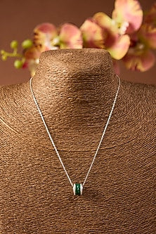 White Gold Finish Emerald & Swarovski Pendant In Sterling Silver