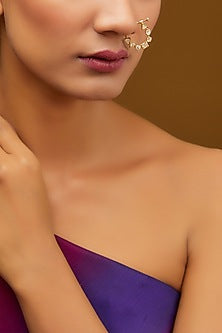 Gold Finish Moissanite Polki Nose Ring In Sterling Silver