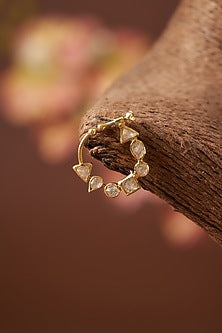 Gold Finish Moissanite Polki Nose Ring In Sterling Silver