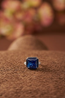 White Finish Zircon & Synthetic Sapphire Stone Ring In Sterling Silver