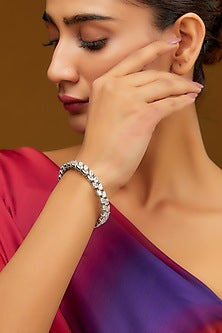 White Finish Zircon Bangle In Sterling Silver