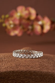 White Finish Zircon Bangle In Sterling Silver