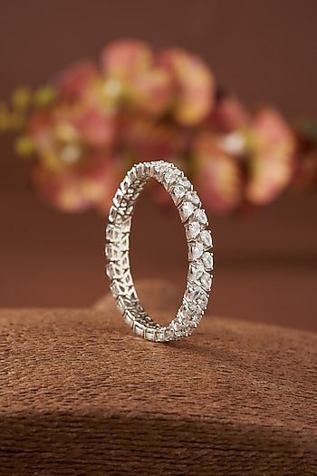 White Finish Zircon Bangle In Sterling Silver