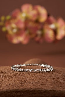 White Finish Zircon Bangle In Sterling Silver