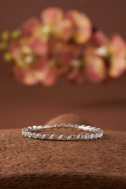 White Finish Zircon Bangle In Sterling Silver