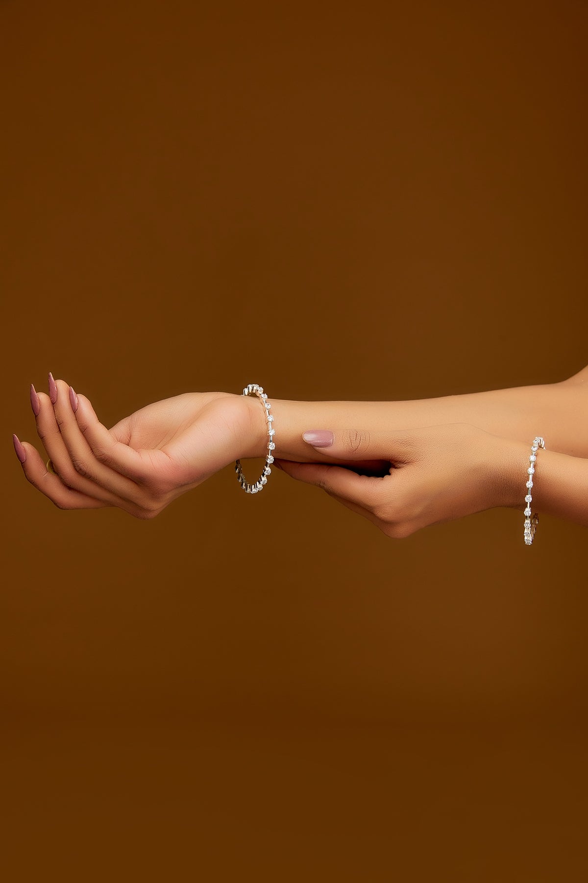 Gold Finish Zircon Bangles In Sterling Silver (Set of 2)