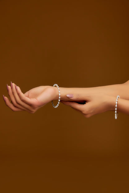 Gold Finish Zircon Bangles In Sterling Silver (Set of 2)