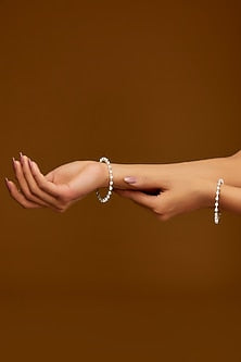 Gold Finish Zircon Bangles In Sterling Silver (Set of 2)