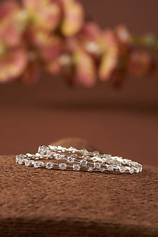 Gold Finish Zircon Bangles In Sterling Silver (Set of 2)