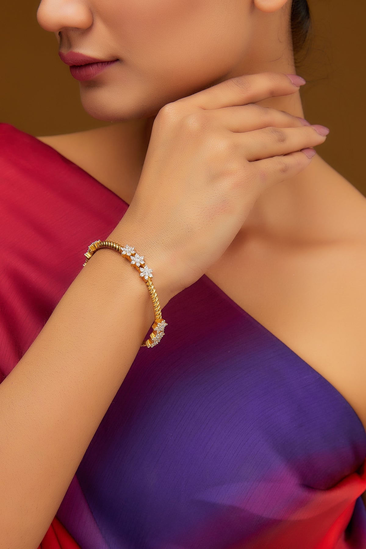 Two-Tone Finish Zircon Bangle In Sterling Silver