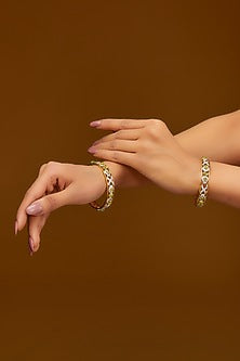 Gold Finish Zircon & Peridot Bangles In Sterling Silver (Set of 2)