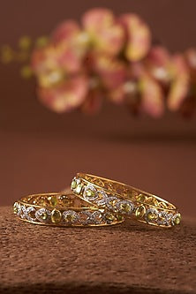 Gold Finish Zircon & Peridot Bangles In Sterling Silver (Set of 2)
