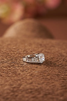 White Finish Zircon Ring In Sterling Silver