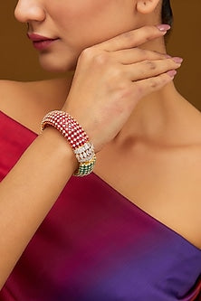 Two-Tone Finish CZ & Synthetic Stone Bangle In Sterling Silver