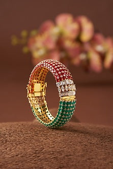 Two-Tone Finish CZ & Synthetic Stone Bangle In Sterling Silver