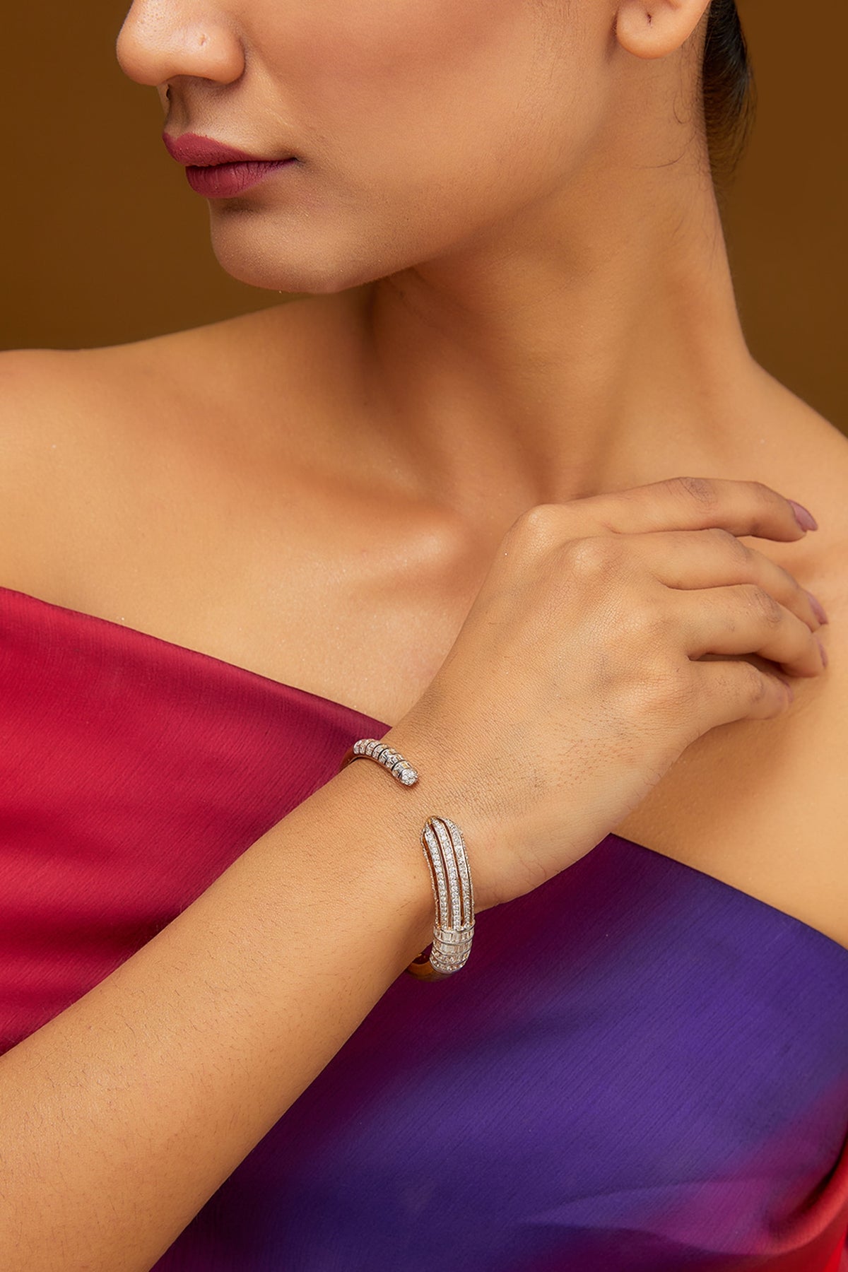 White Finish Zircon Bangle In Sterling Silver