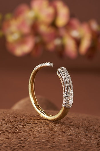 White Finish Zircon Bangle In Sterling Silver