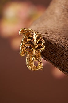 Gold Finish Moissanite Polki & CZ Brooch In Sterling Silver