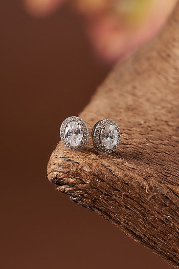 White Finish Zircon Stud Earrings In Sterling Silver