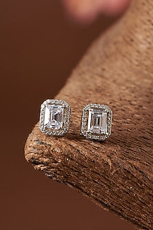 White Finish Zircon Stud Earrings In Sterling Silver