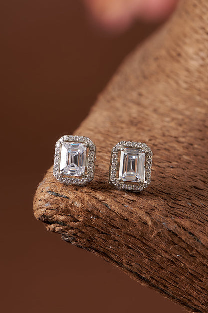 White Finish Zircon Stud Earrings In Sterling Silver