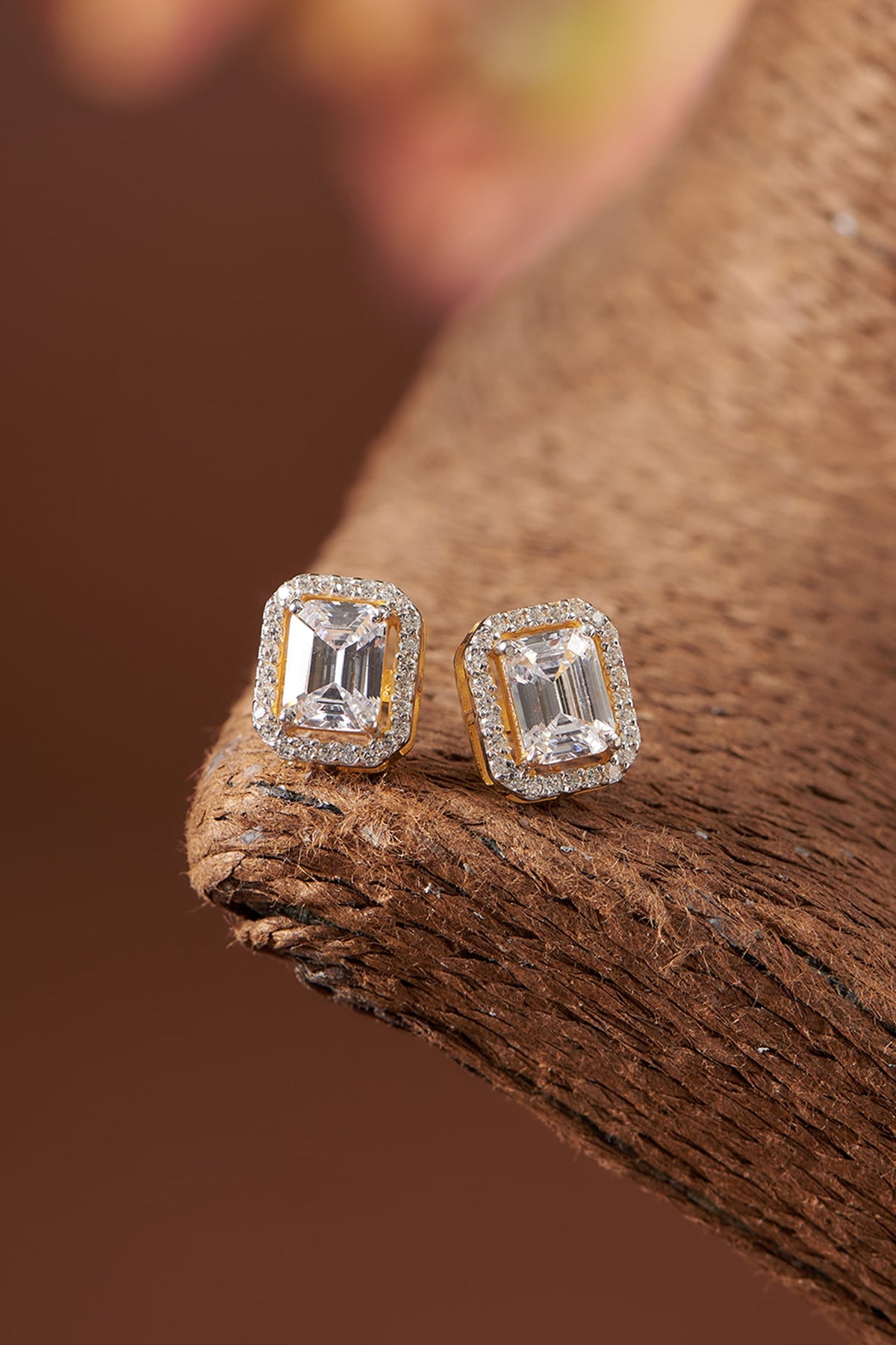 White Finish Zircon Stud Earrings In Sterling Silver
