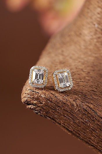 White Finish Zircon Stud Earrings In Sterling Silver