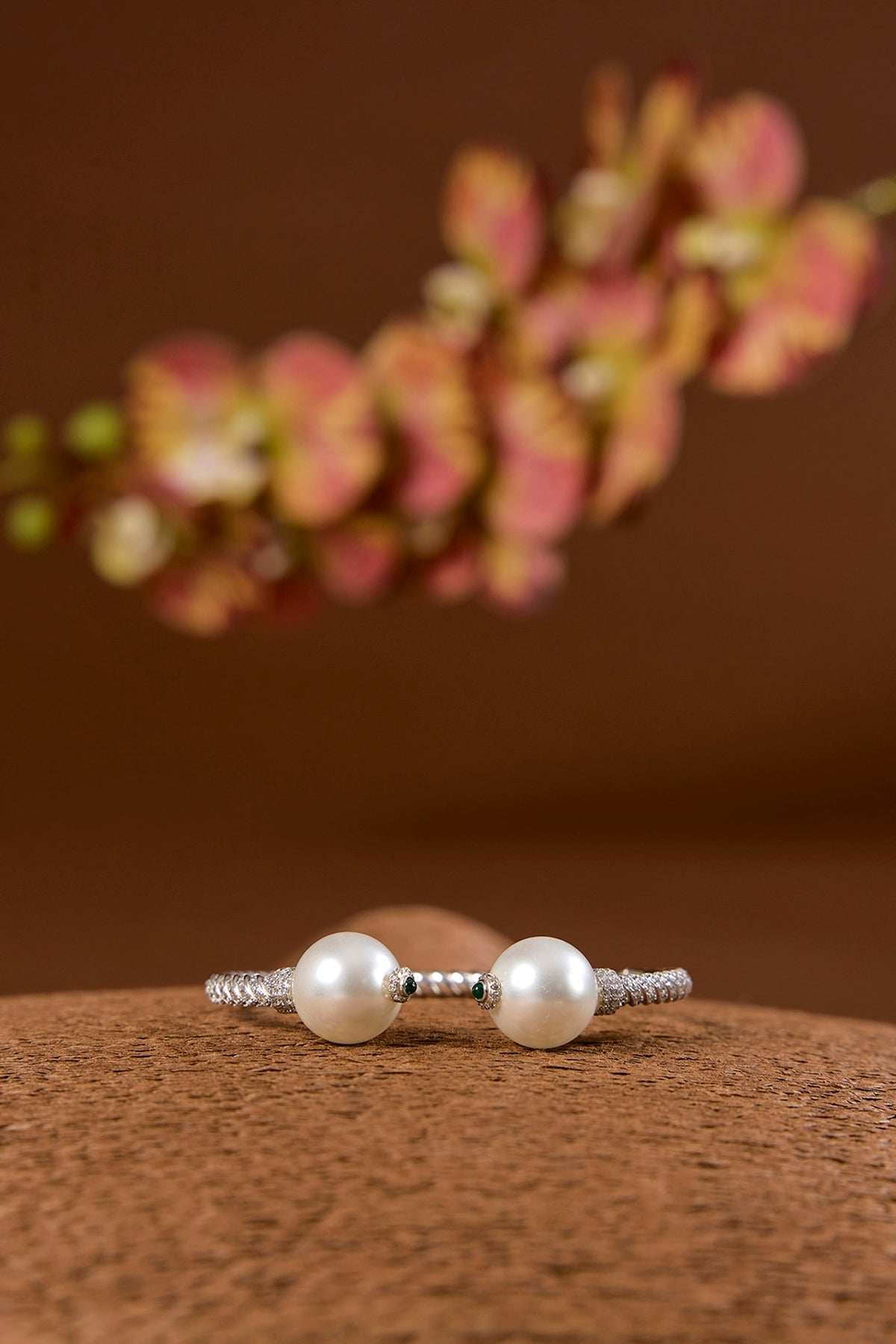 White Gold Finish Eurostar & Pearl Bracelet In Sterling Silver
