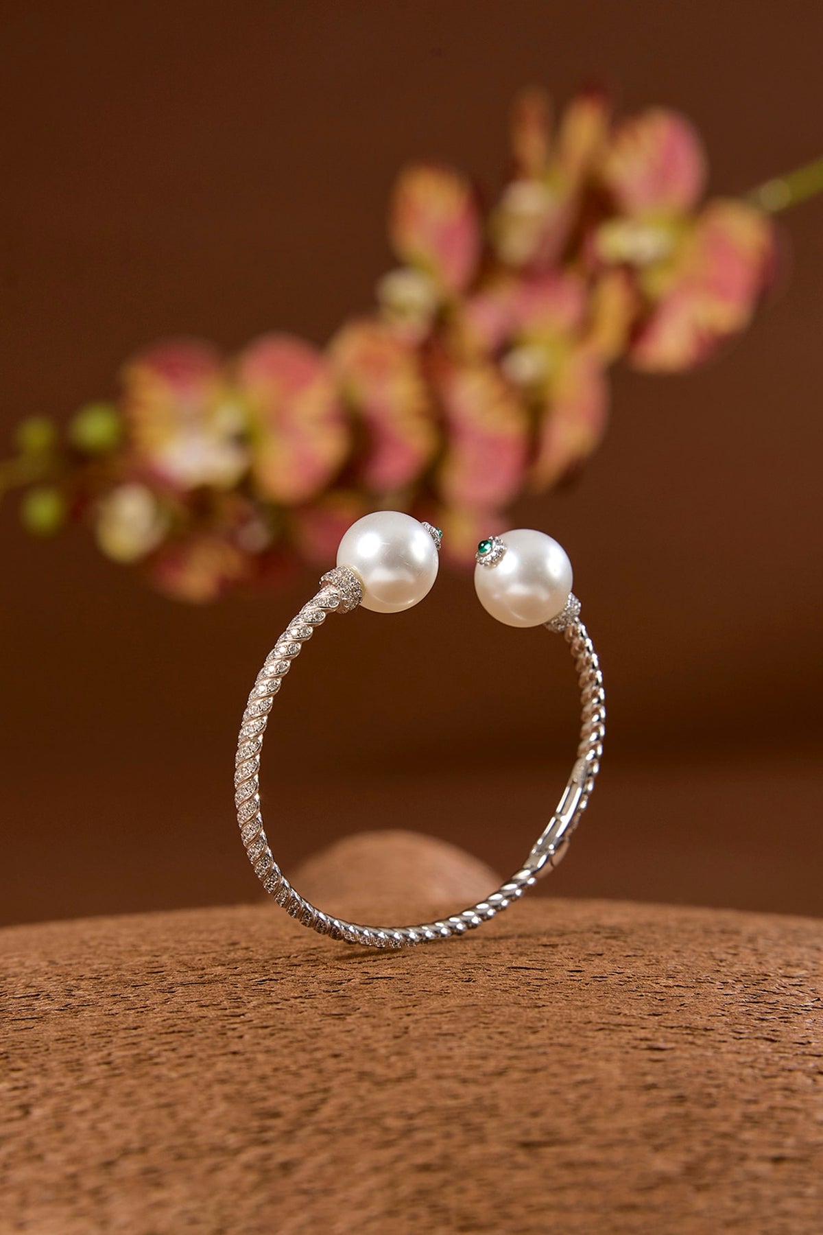 White Gold Finish Eurostar & Pearl Bracelet In Sterling Silver