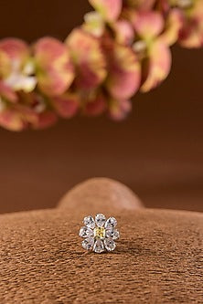 White Gold Finish Eurostar & Yellow Sapphire Ring In Sterling Silver