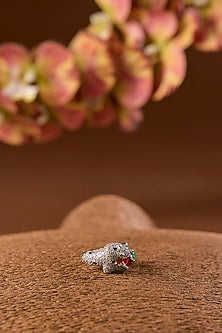 White Gold Finish Eurostar & Ruby Ring In Sterling Silver