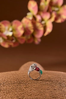 White Gold Finish Eurostar & Ruby Ring In Sterling Silver