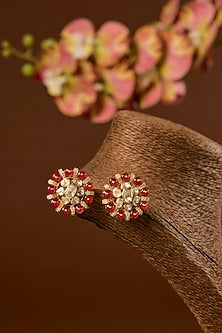 Yellow Gold Finish Moissanite Polki & Ruby Choker Necklace Set In Sterling Silver